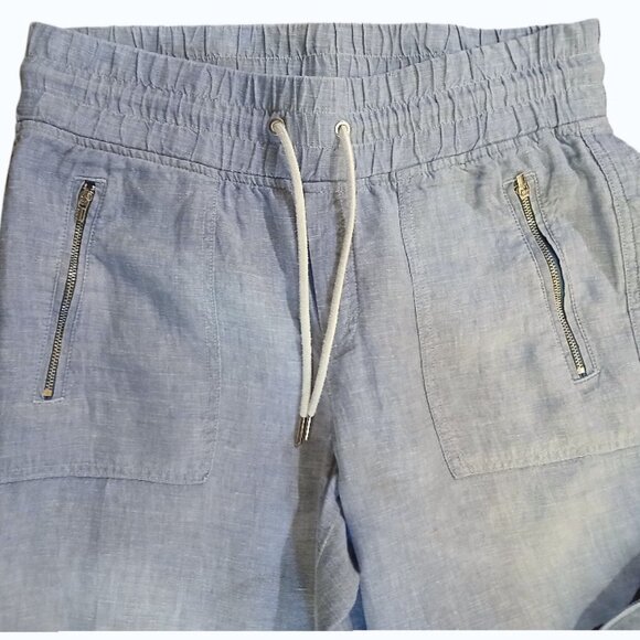 Athleta Cabo 100% Linen Wide Leg Pant Pale Blue Pockets Comfort -Like New - Picture 8 of 9